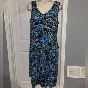 Studio Works Blue and Black Sleeveless V-Neck Sundress dress size large paisley